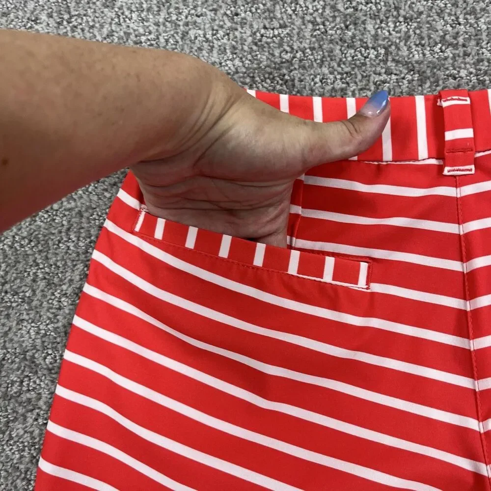 Nike Golf Shorts Womens 0 Red White Striped Dri FIT Pockets Lightweight Stretch